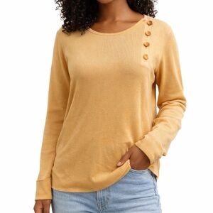 Golden Yellow Silk Blend Sweater Button Shoulder Long Sleeve Womens M
